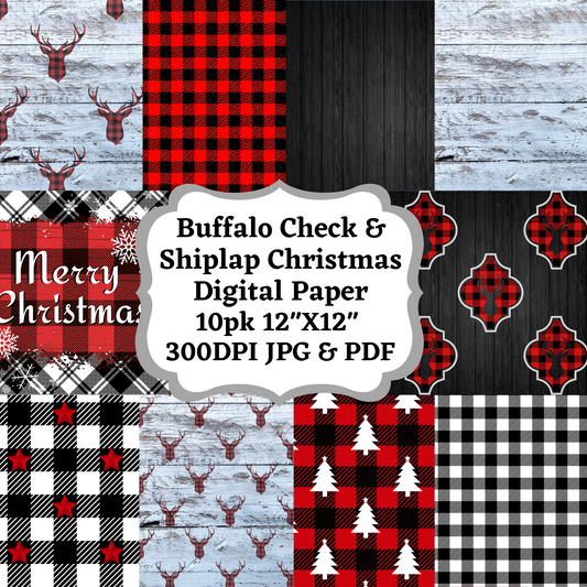 Buffalo Check and Shiplap Christmas Digital Paper Pack