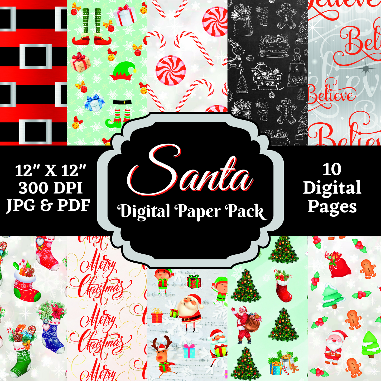 Santa Christmas Digital Paper Pack